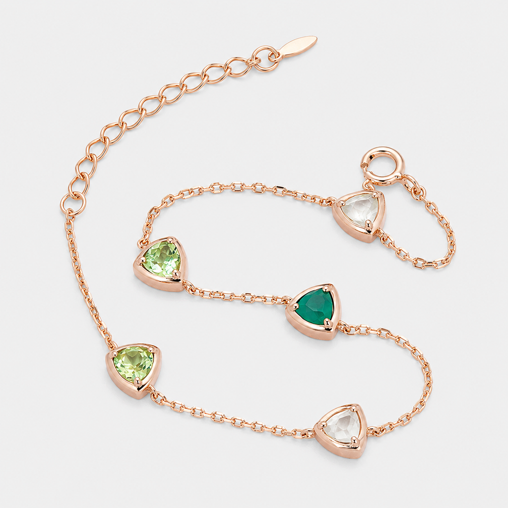 Natural Peridot, Chrysoprase & Prehnite Station Bracelet