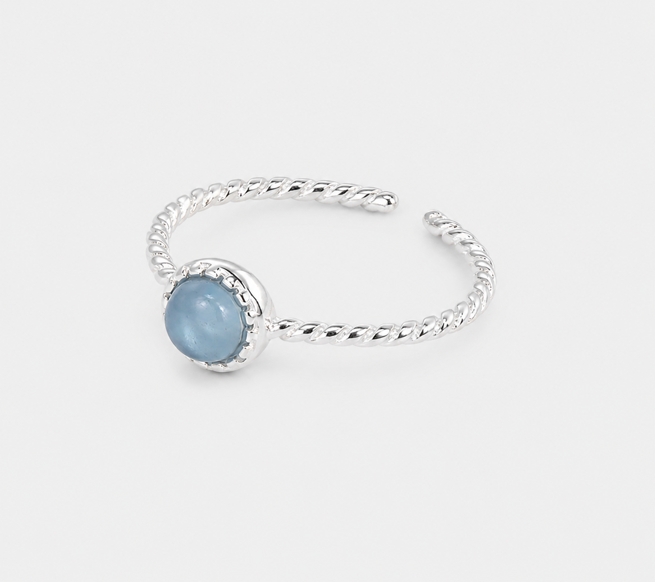 Natural Aquamarine Adjustable Ring | Twisted 925 Sterling Silver Ring