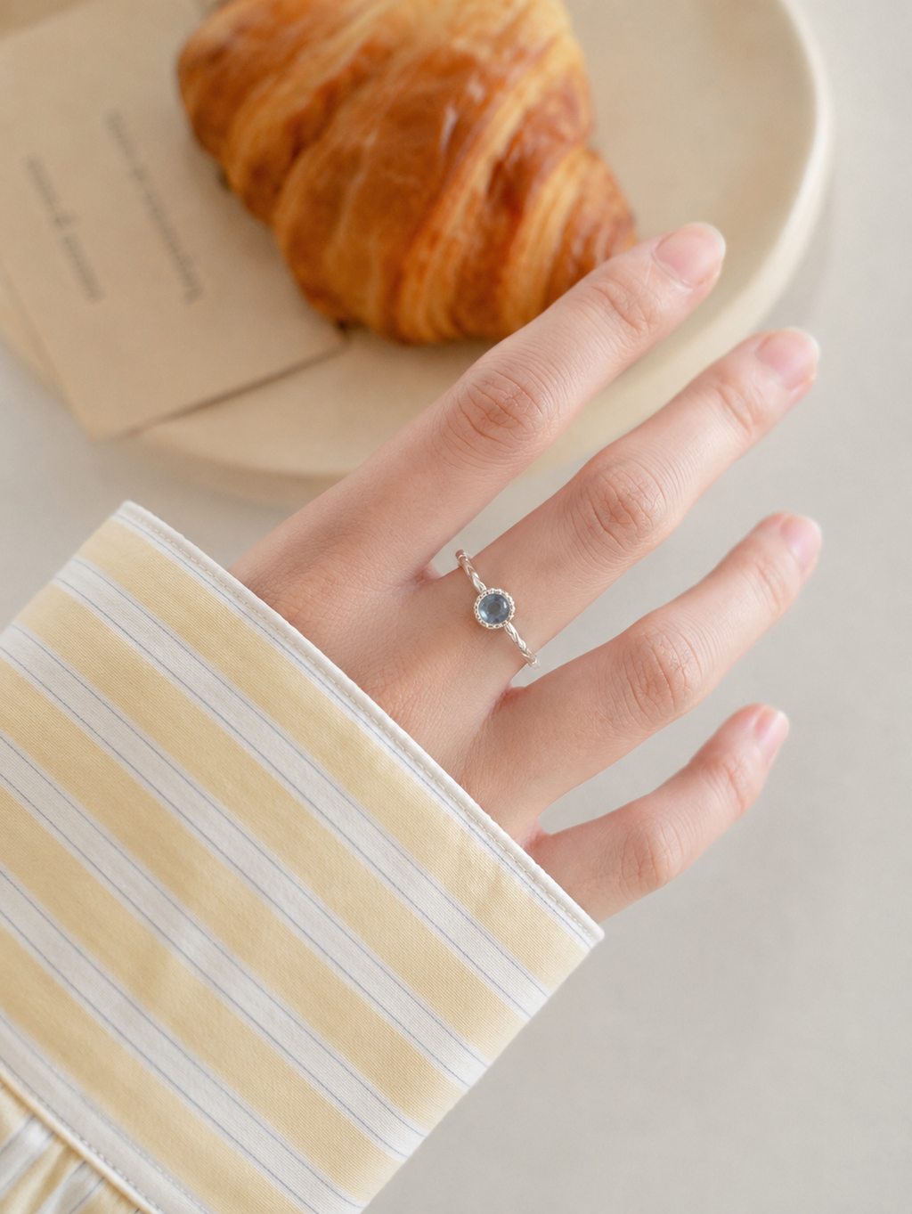 Natural Aquamarine Adjustable Ring | Twisted 925 Sterling Silver Ring