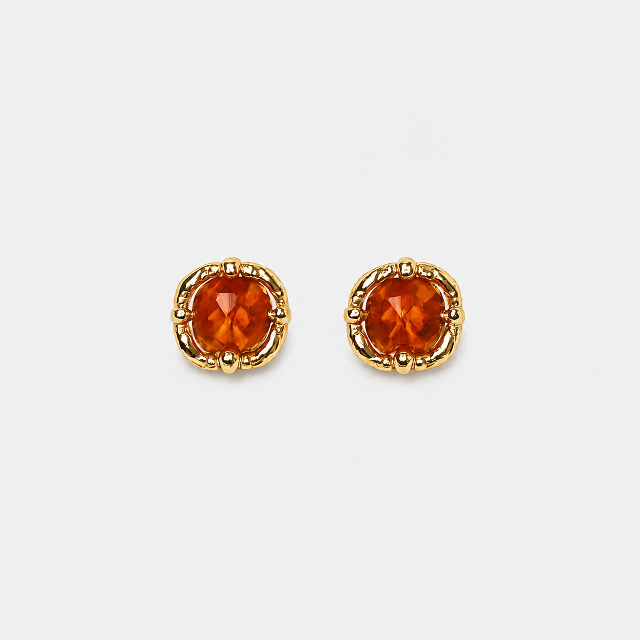 Natural Garnet Stud Earrings — Gold-Plated 925 Silver