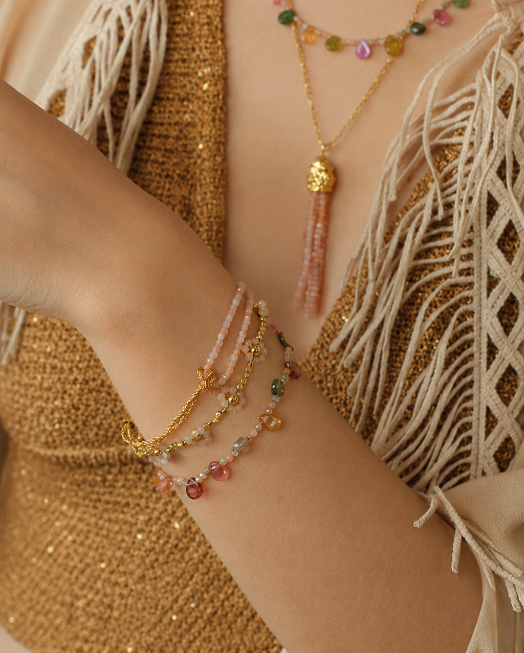 Natural Sunstone Double Strand Bracelet