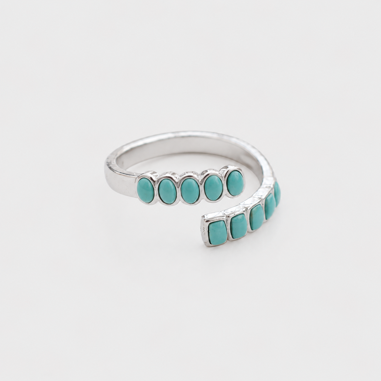 Natural Turquoise Open Ring in 925 Sterling Silver | Adjustable Gemstone Ring