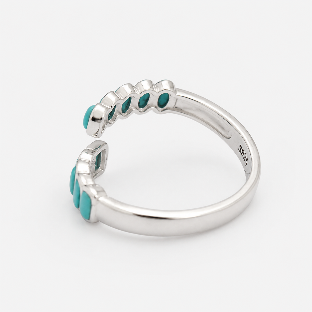 Natural Turquoise Open Ring in 925 Sterling Silver | Adjustable Gemstone Ring