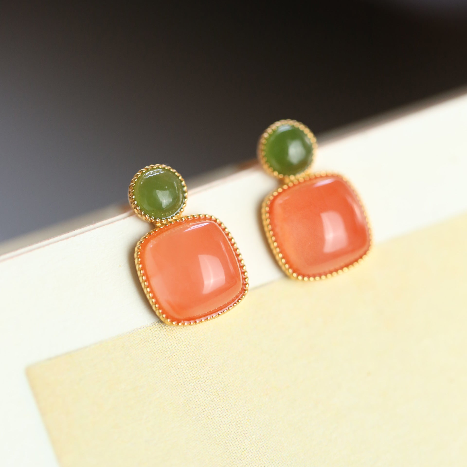 Natural Jade and South Red Agate Earrings