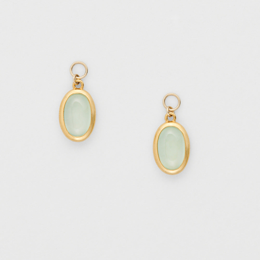 Green Prehnite Gemstone Drop Earrings | Natural Crystal Gold-Plated Earrings