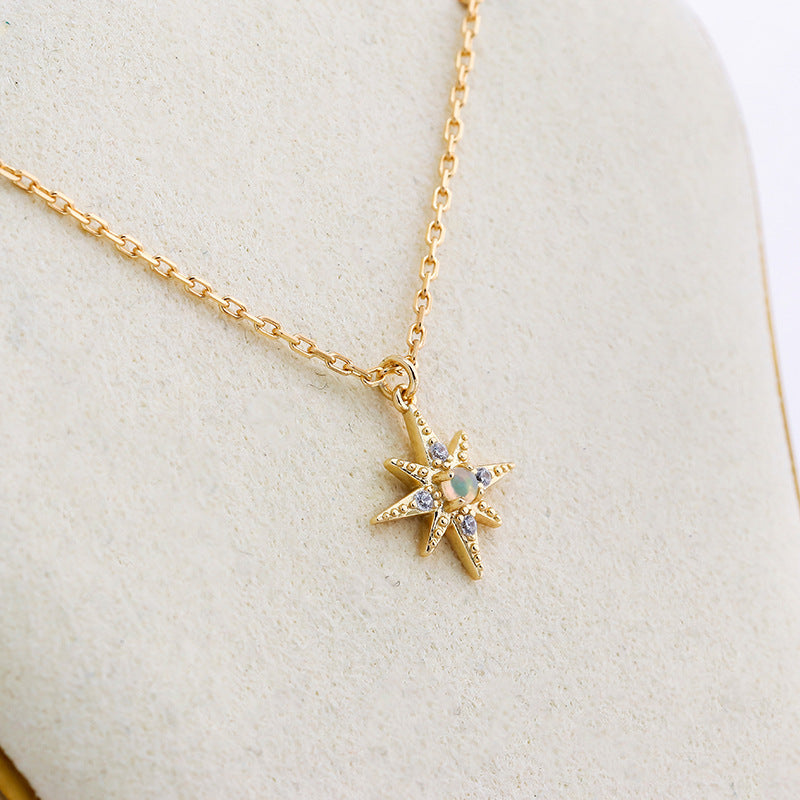 Opal Eight-Point Star Necklace in Gold Plated Silver