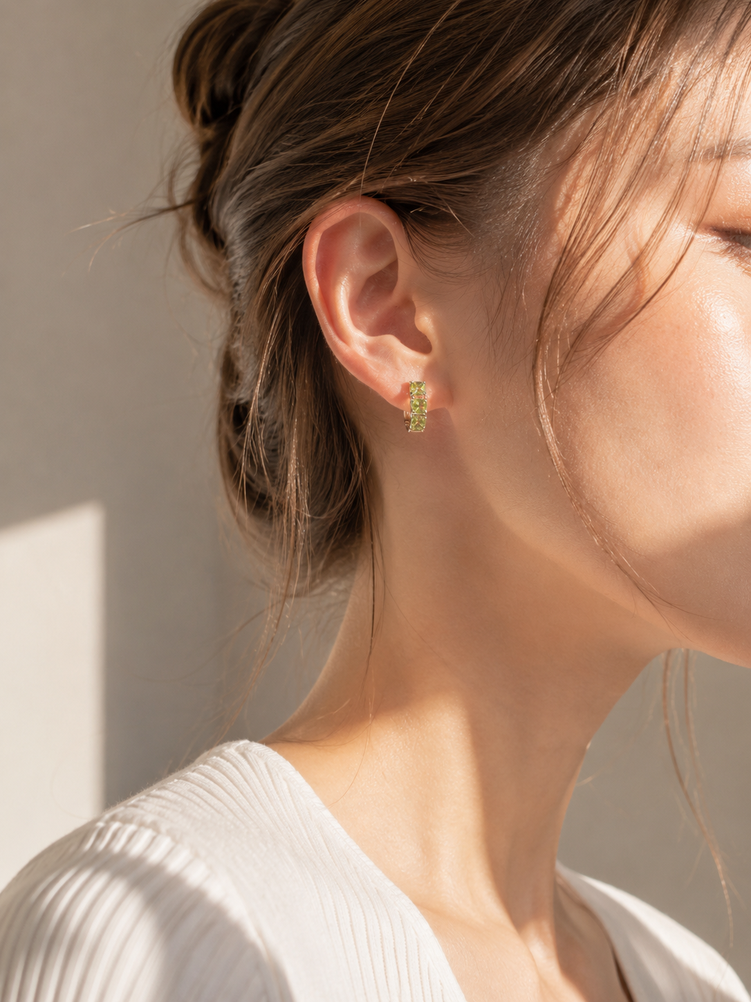 Peridot Huggie Earrings – August Birthstone Sterling Silver Hoops
