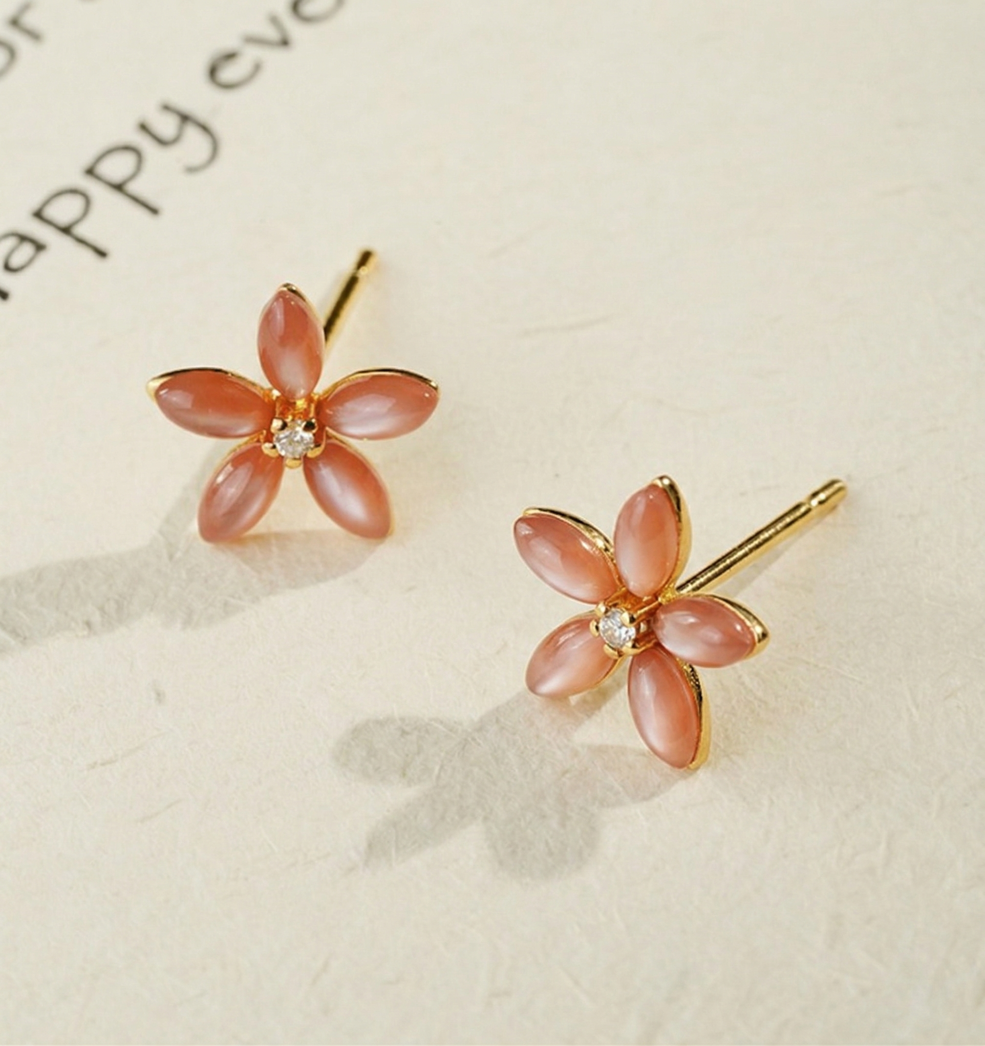 Pink Mother-of-Pearl Plum Blossom Stud Earrings