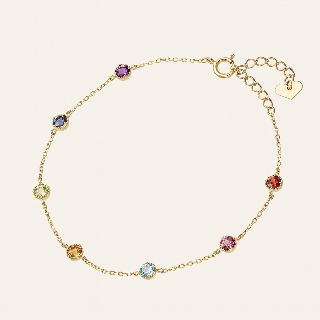 Rainbow Birthstone Bracelet | Peridot, Topaz & Garnet |