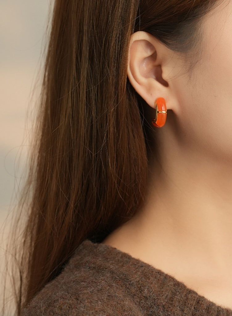 Red Agate hoop Earrings