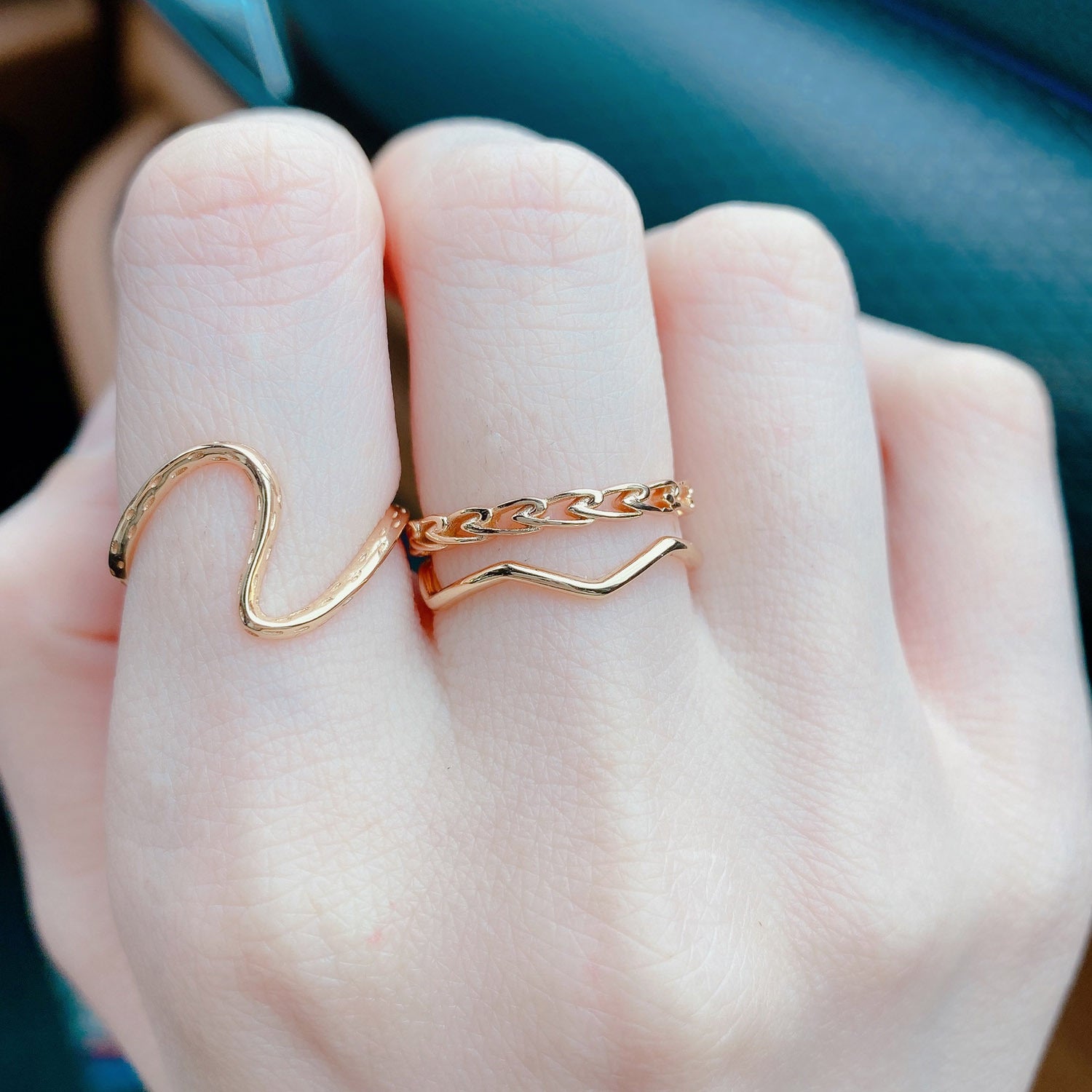 Ribbon Wave Twist Ring - 925 Sterling Silver with Thick Gold Plating