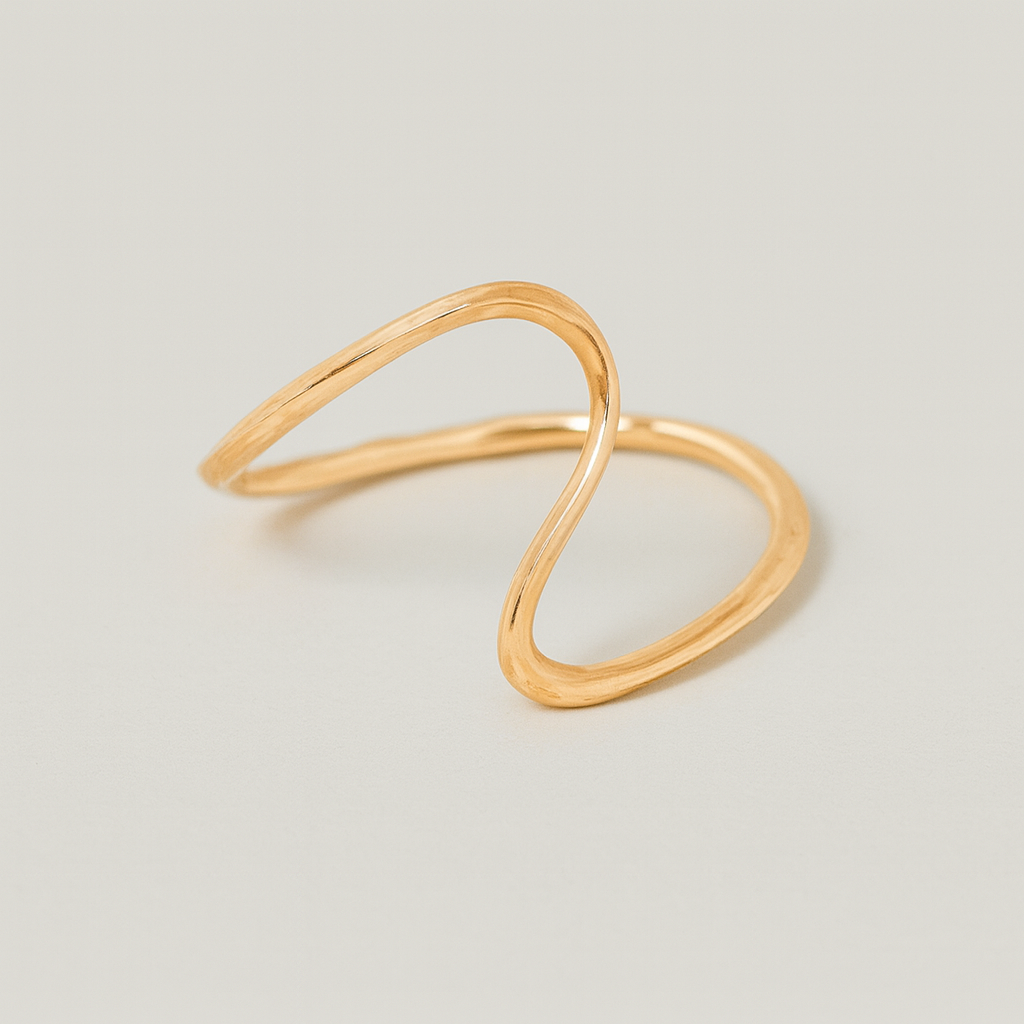 Ribbon Wave Twist Ring - 925 Sterling Silver with Thick Gold Plating