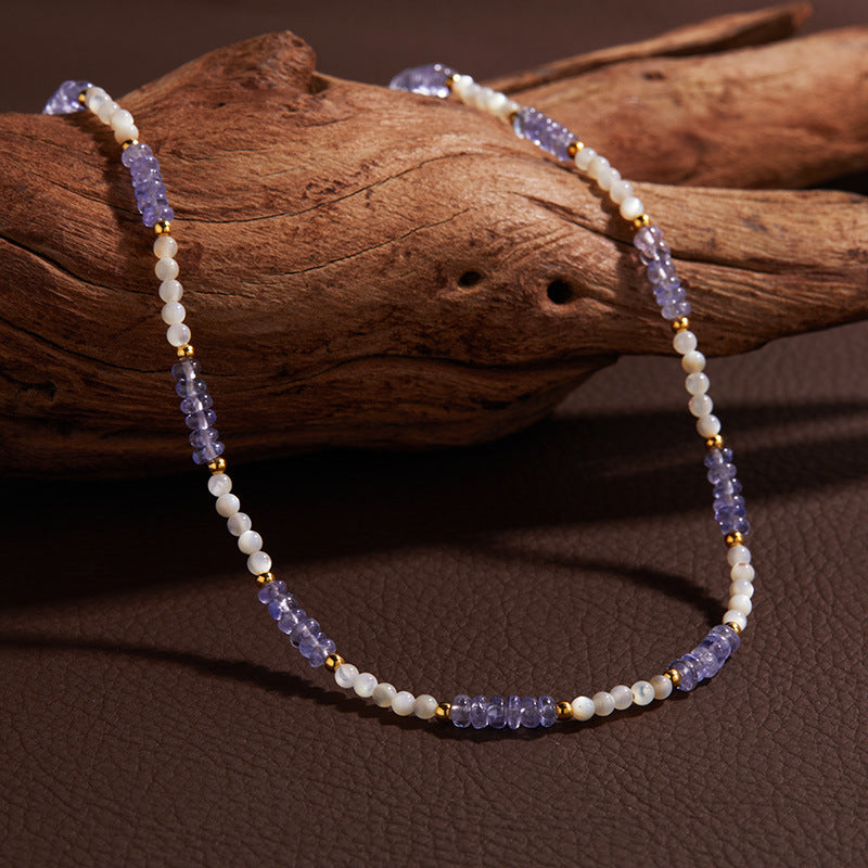 Tanzanite & Mother-of-Pearl Beaded Necklace - Birthstone for December
