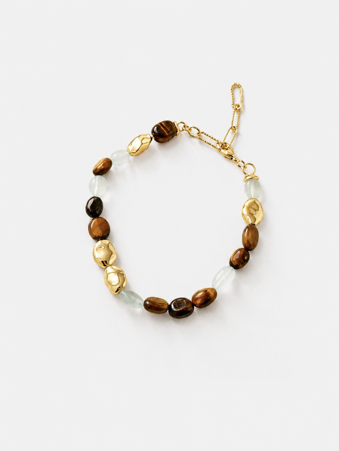 Sahara Tiger's Eye & Aquamarine Bracelet — 18K Gold Plated