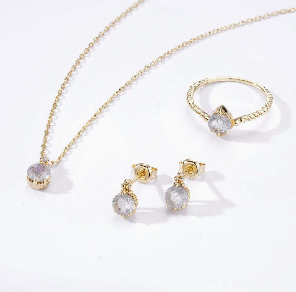 Mystic Moonlight Labradorite Stud Earrings|14K Gold Plated S925 Silver