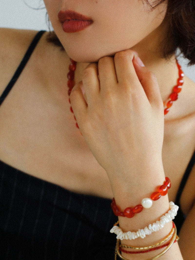 Sienna Carnelian & Freshwater Pearl Bracelet — 18K Gold Plated