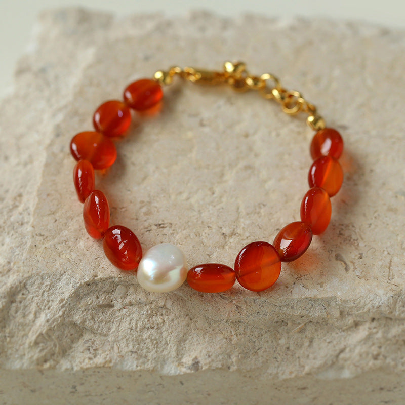 Sienna Carnelian & Freshwater Pearl Bracelet — 18K Gold Plated