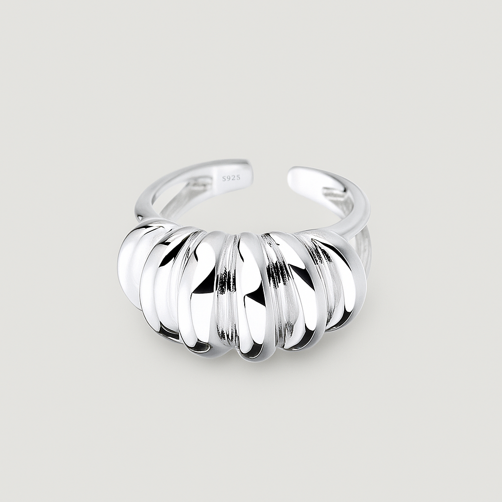 Silver Horn-Shaped Statement Ring | Adjustable Minimalist Retro Design