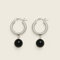 Sterling Silver Black Agate Hoop Earrings｜Minimal Chic