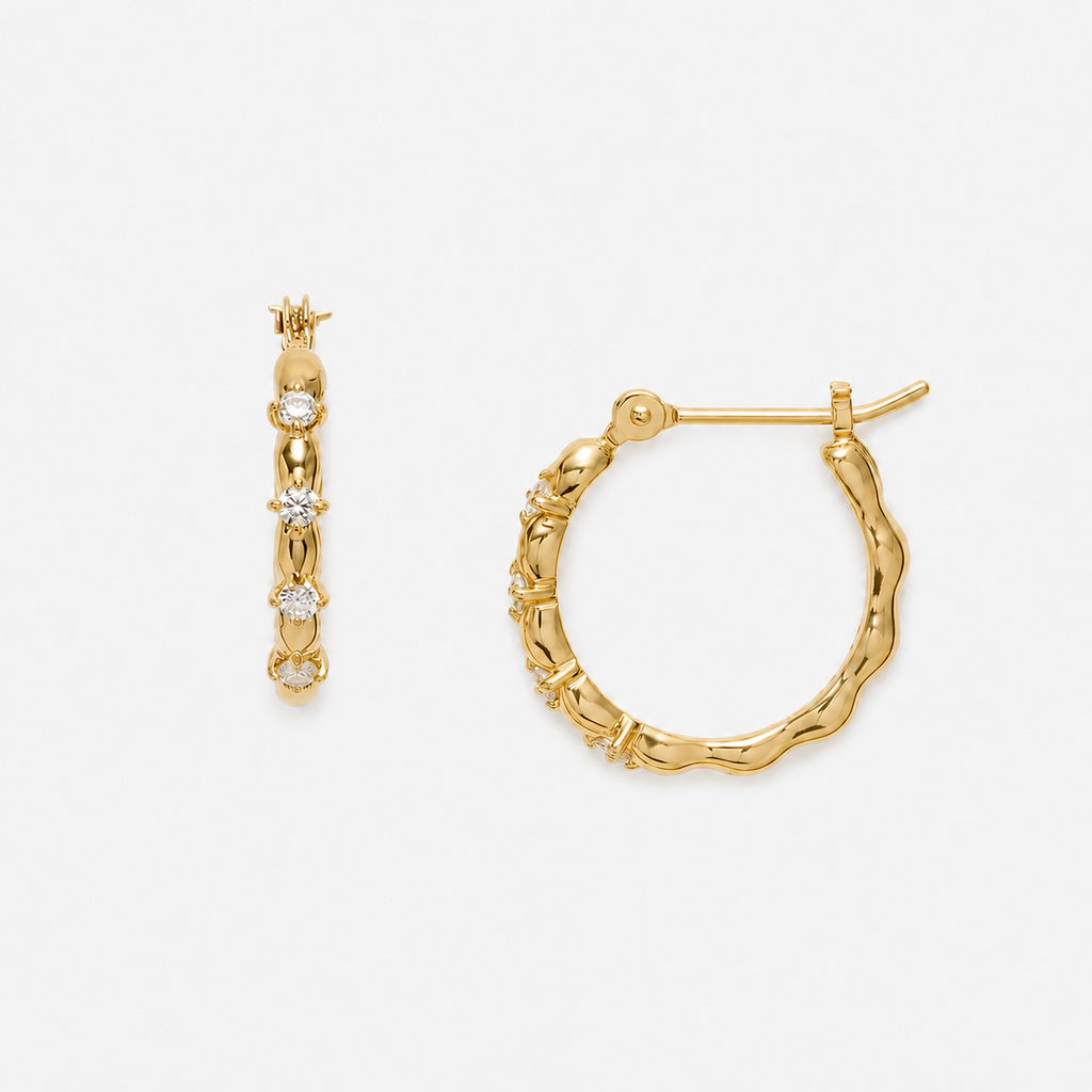 Sterling Silver Gold Wave Huggie Earrings