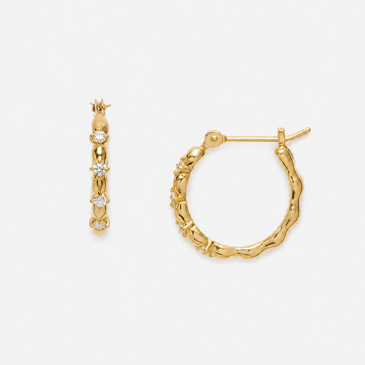 Sterling Silver Gold Wave Huggie Earrings