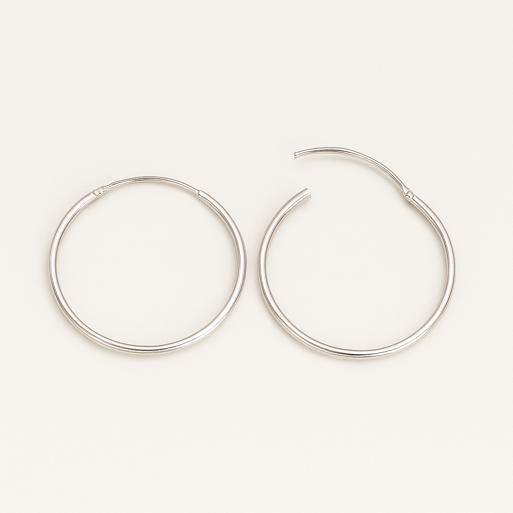 Sterling Silver Hoop Earrings｜4cm Polished Circle Design