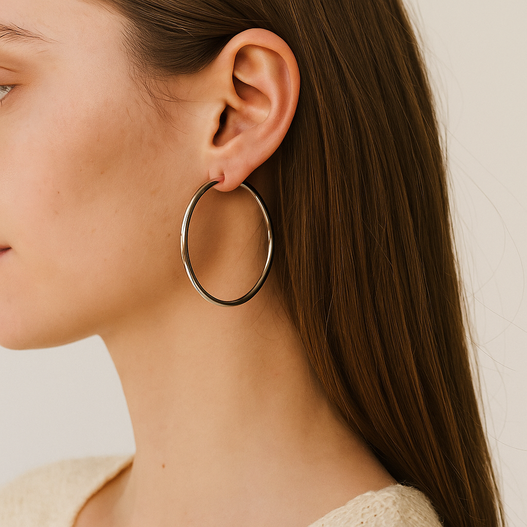 Sterling Silver Hoop Earrings｜4cm Polished Circle Design
