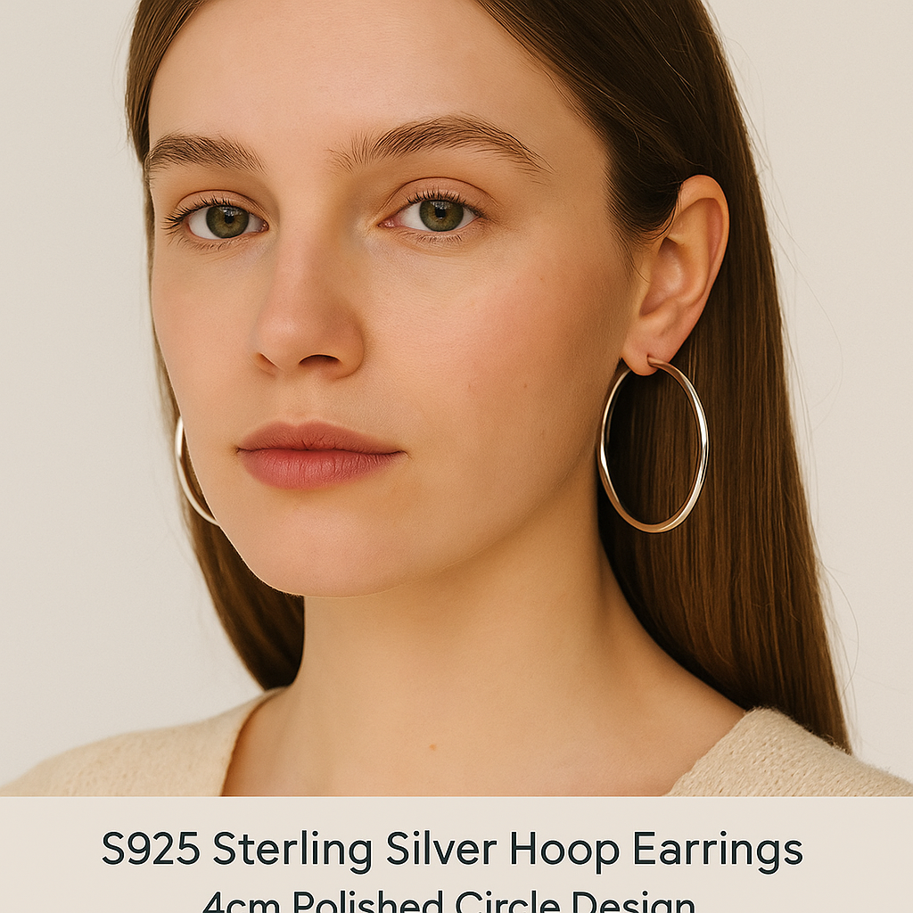 Sterling Silver Hoop Earrings｜4cm Polished Circle Design