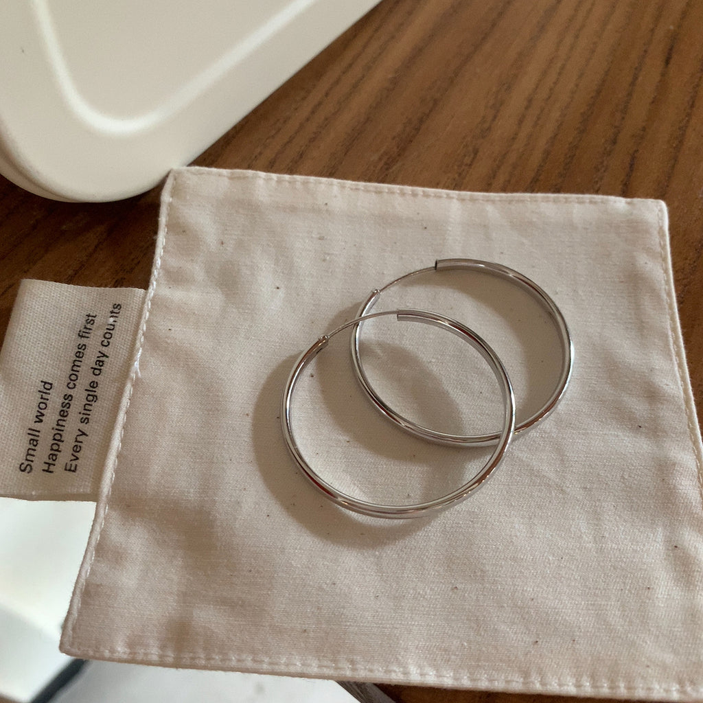Sterling Silver Hoop Earrings｜4cm Polished Circle Design