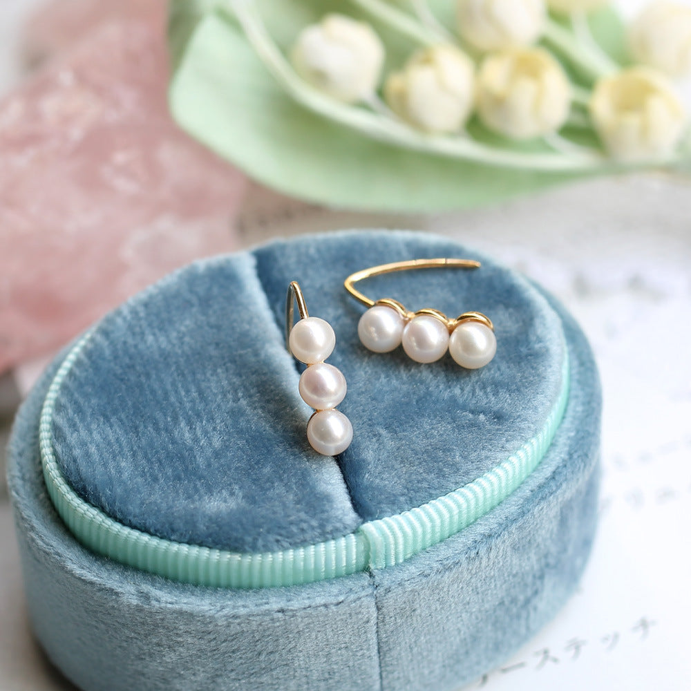 Triple Pearl “Pea Pod” Earrings | 925 Sterling Silver with 14K Gold Plating
