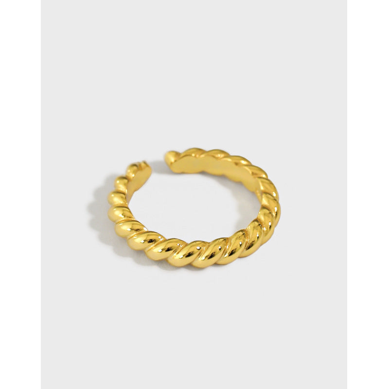 Gold-plated twisted rope open ring in 925 sterling silver