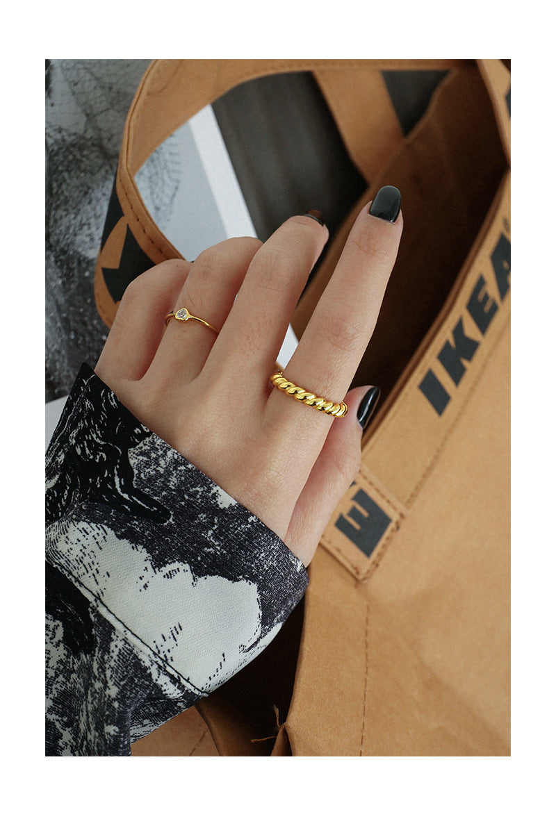 Gold-plated twisted rope open ring in 925 sterling silver