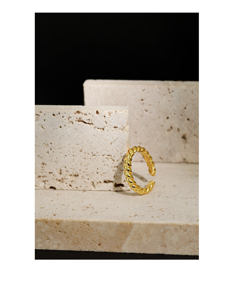 Gold-plated twisted rope open ring in 925 sterling silver