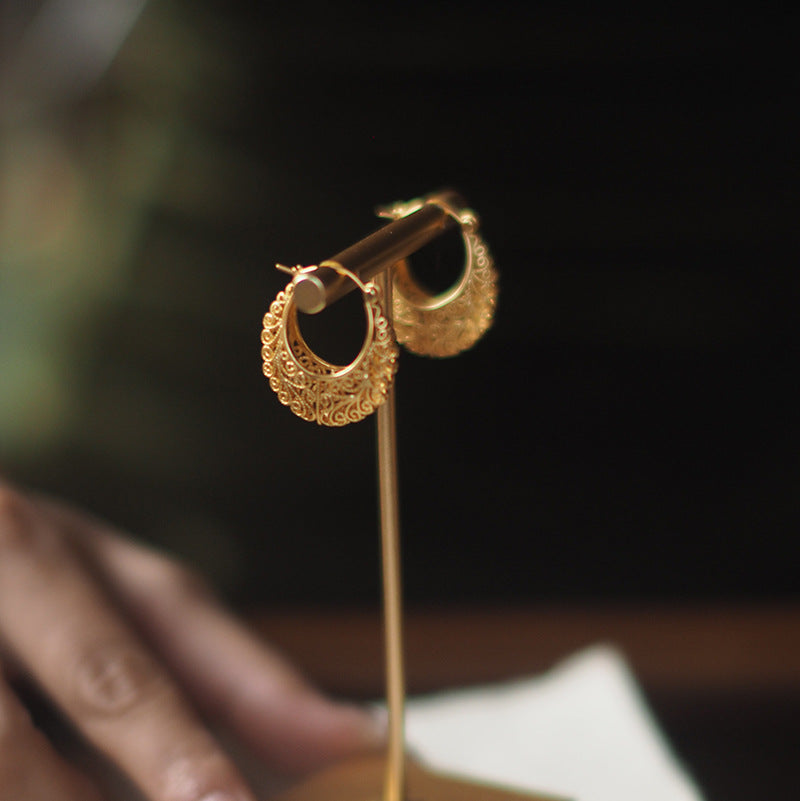 Vintage Lace-Inspired Baroque Hook Earrings - 18K Gold Plated Brass