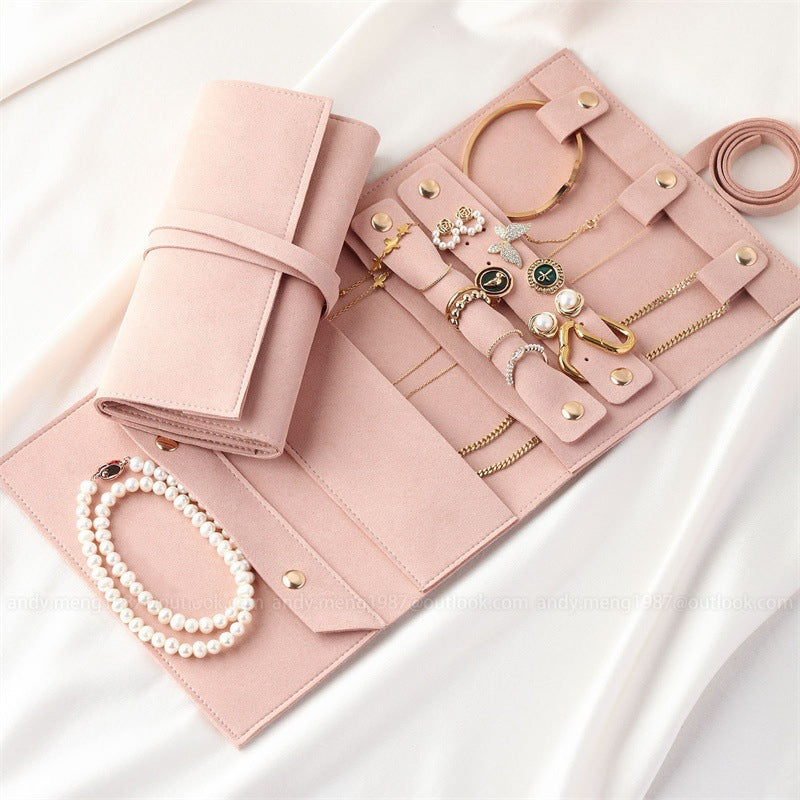 Vintage Microfibre Travel Jewellery Roll Organiser | Compact Jewellery Case