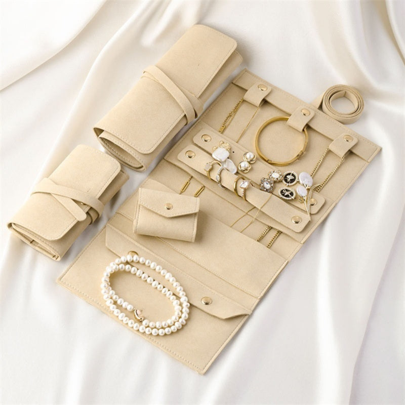 Vintage Microfibre Travel Jewellery Roll Organiser | Compact Jewellery Case