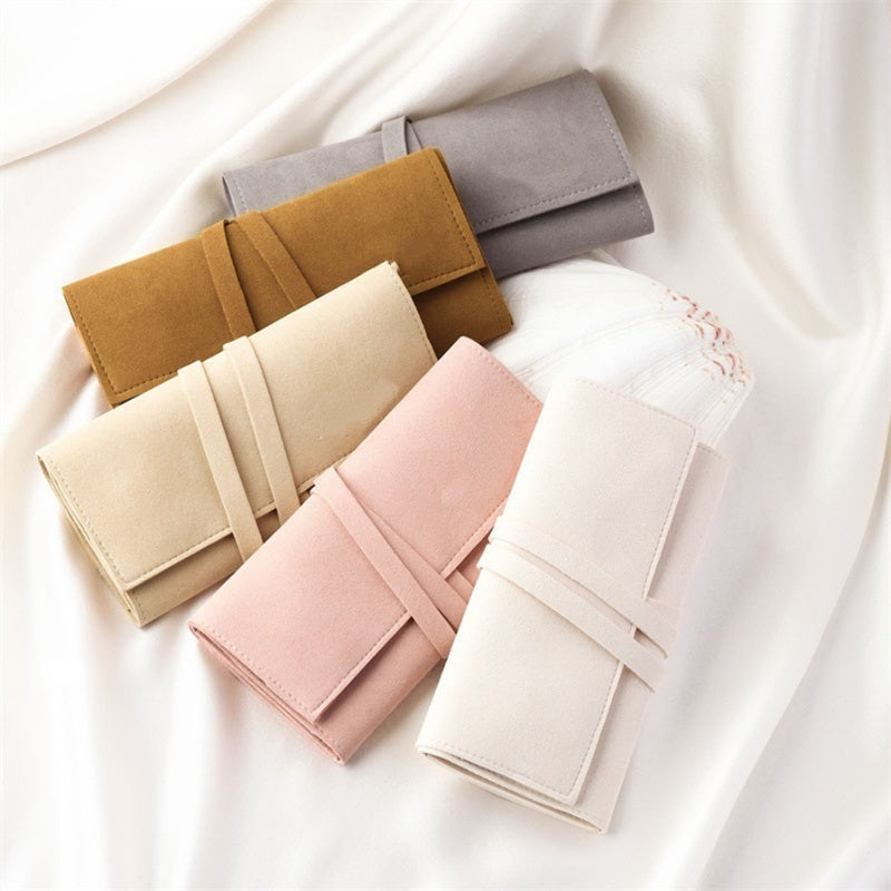 Vintage Microfibre Travel Jewellery Roll Organiser | Compact Jewellery Case