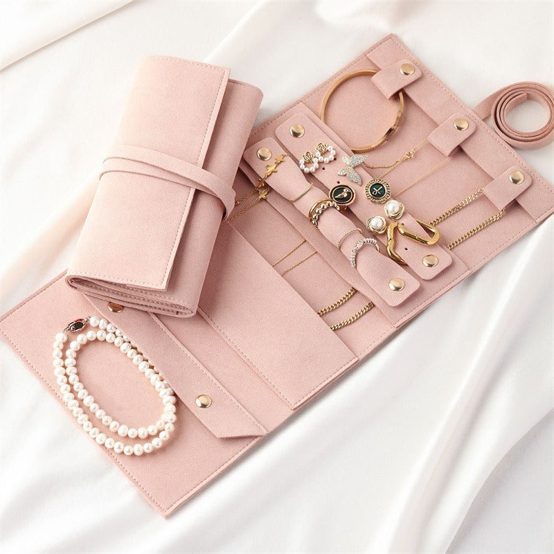 Vintage Microfibre Travel Jewellery Roll Organiser | Compact Jewellery Case