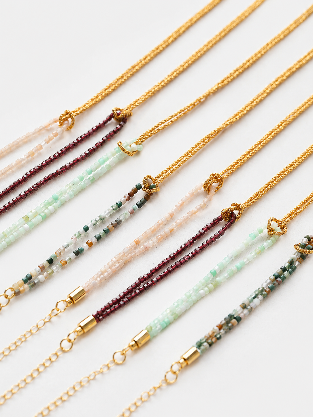 Natural Chrysoprase & Gold Double-Strand Knotted Choker Necklace