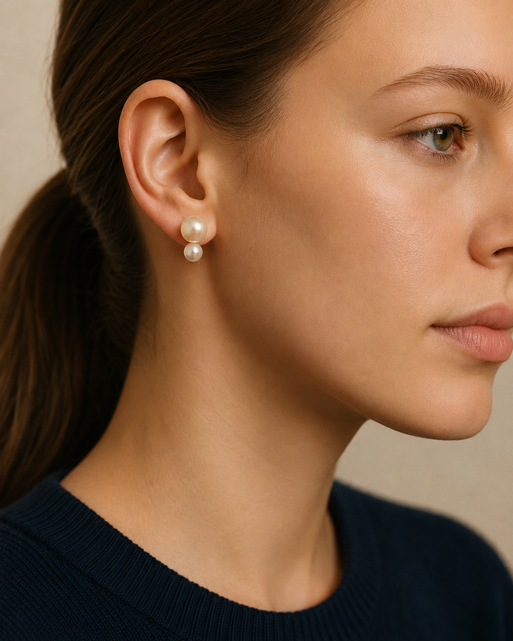 Double Pearl Stud Earrings – 925 Sterling Silver with 14K Rose Gold Plating