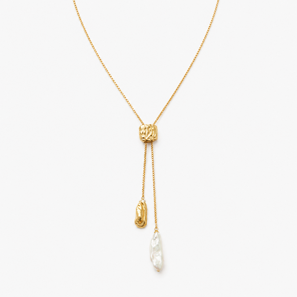18K Gold Plated Adjustable Pearl Pendant Necklace – Minimal French Luxe Style
