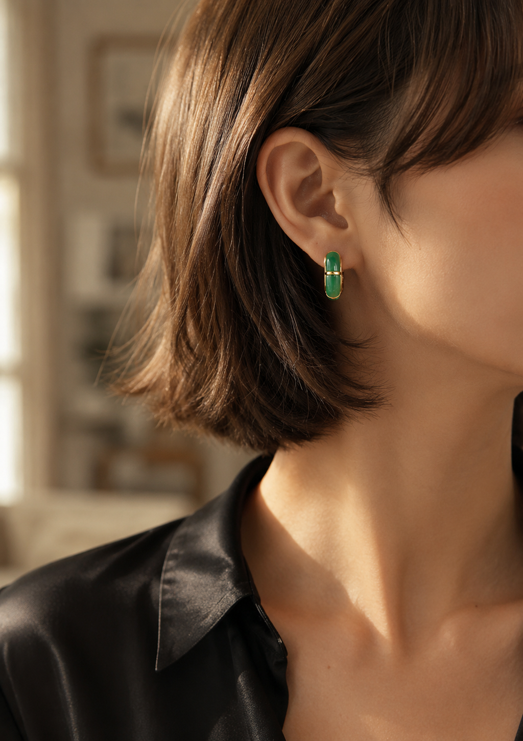 Green Jade Hoop Earrings