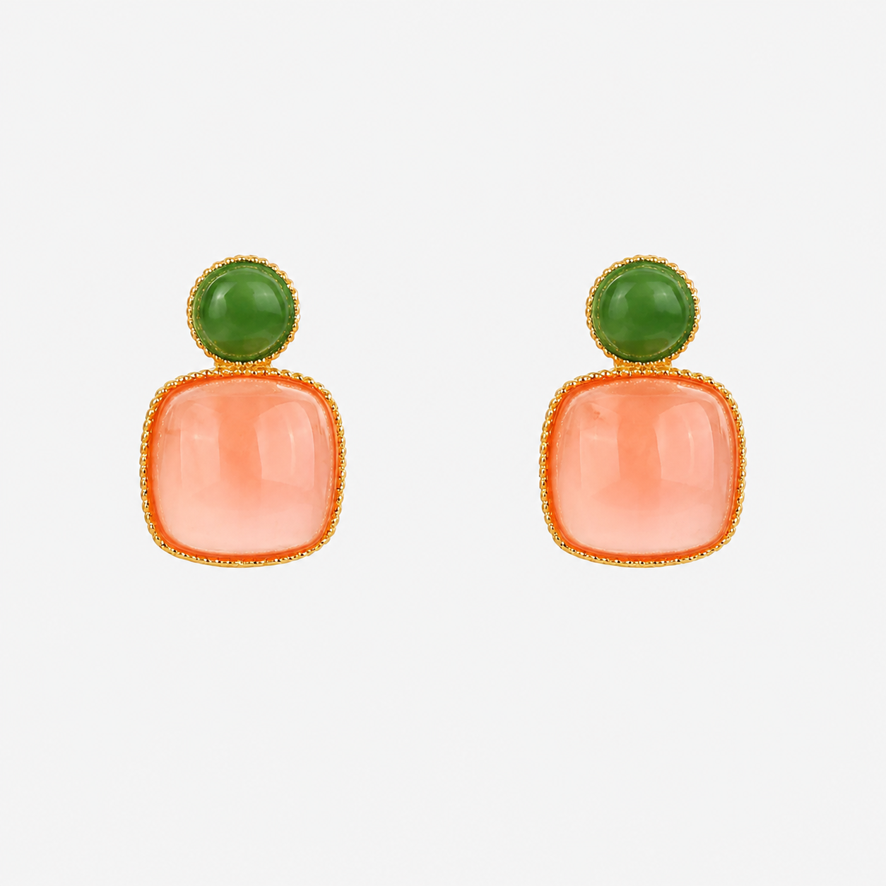 Natural Jade and Red Agate Earrings