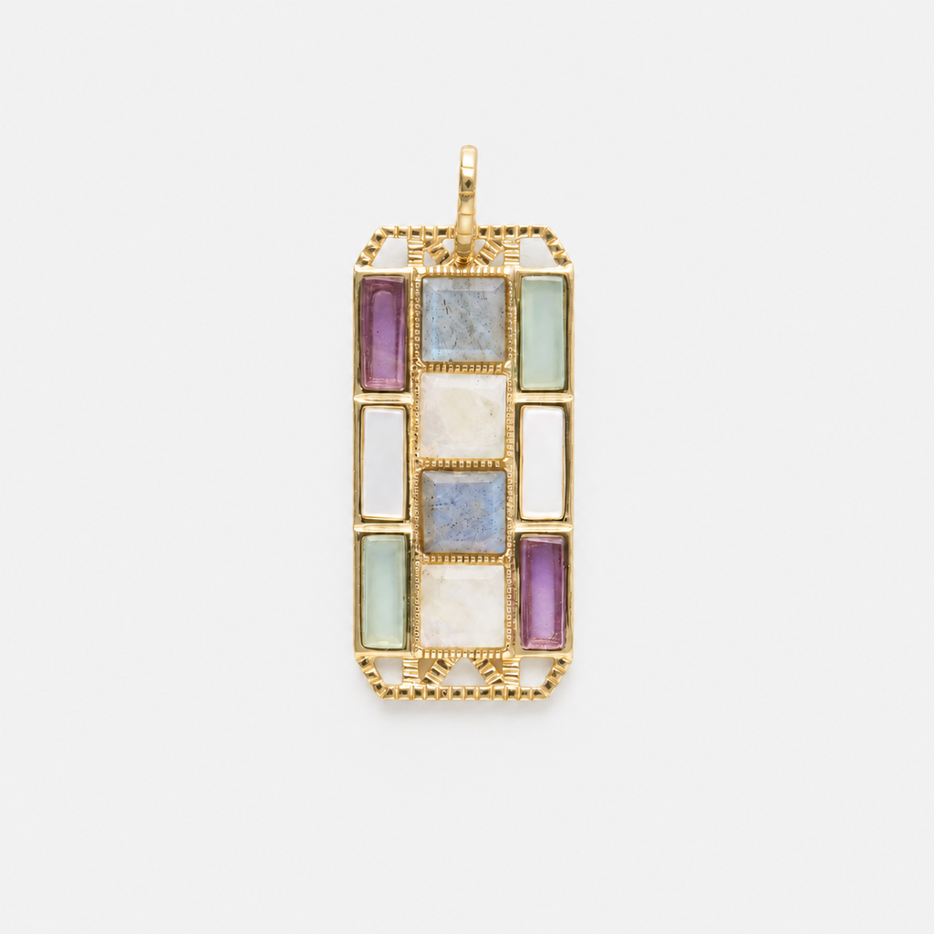 Amethyst, Labradorite & Moonstone Mosaic Pendant