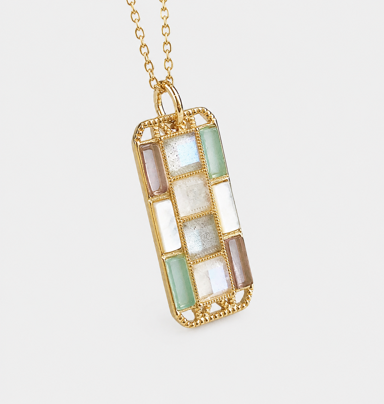 Amethyst, Labradorite & Moonstone Mosaic Pendant