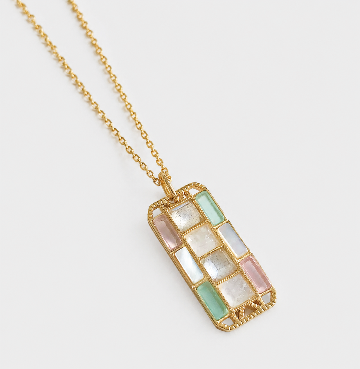 Amethyst, Labradorite & Moonstone Mosaic Pendant