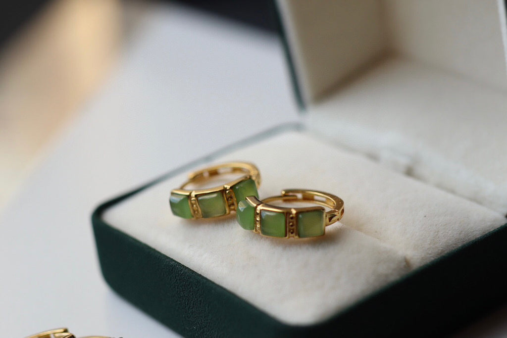 Natural Jade Huggie Earrings
