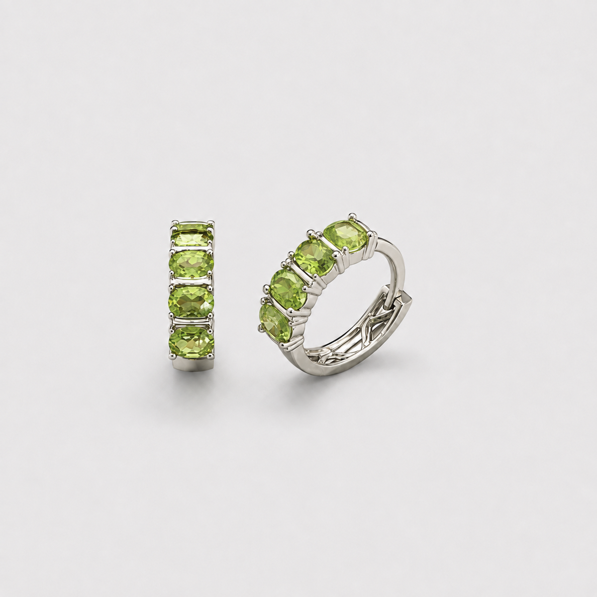 Peridot Huggie Earrings – August Birthstone Sterling Silver Hoops