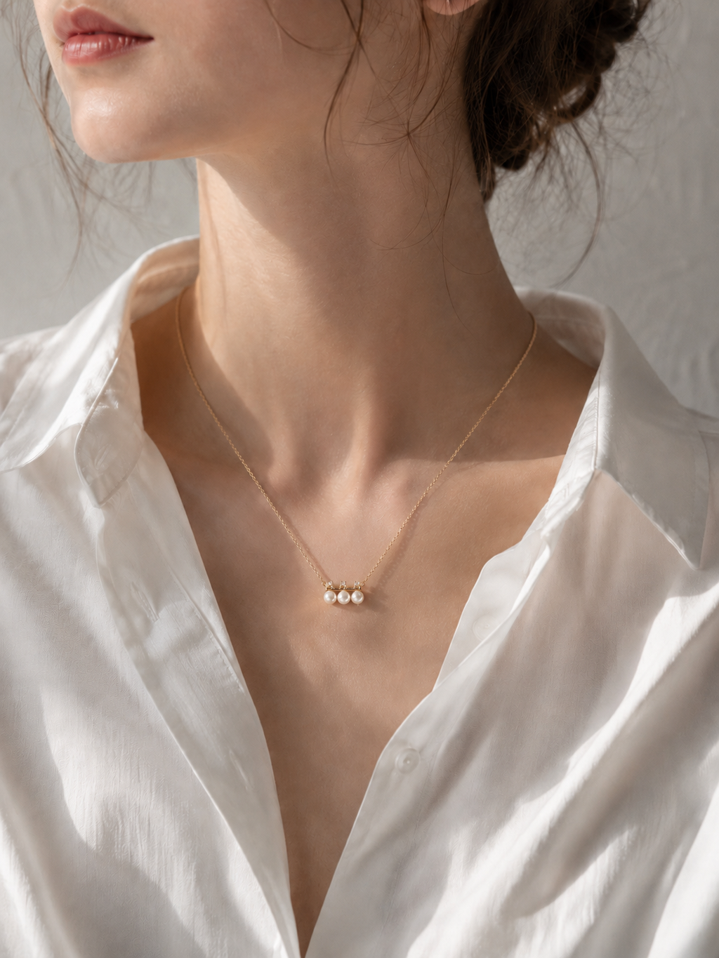 Triple Freshwater Pearl Bar Necklace in Gold-Plated Sterling Silver