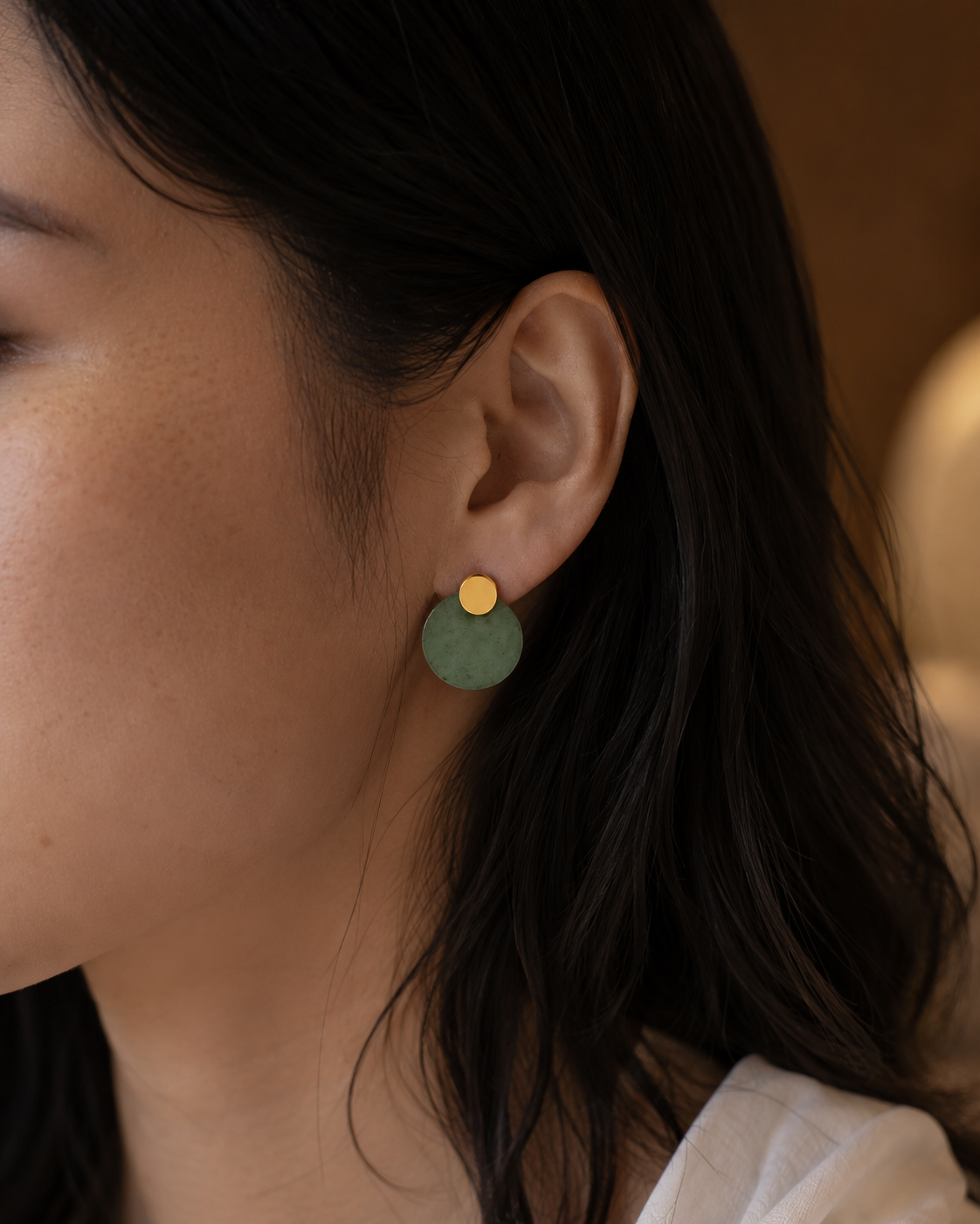 Jade Stud Earrings – Gold Plated 925 Sterling Silver